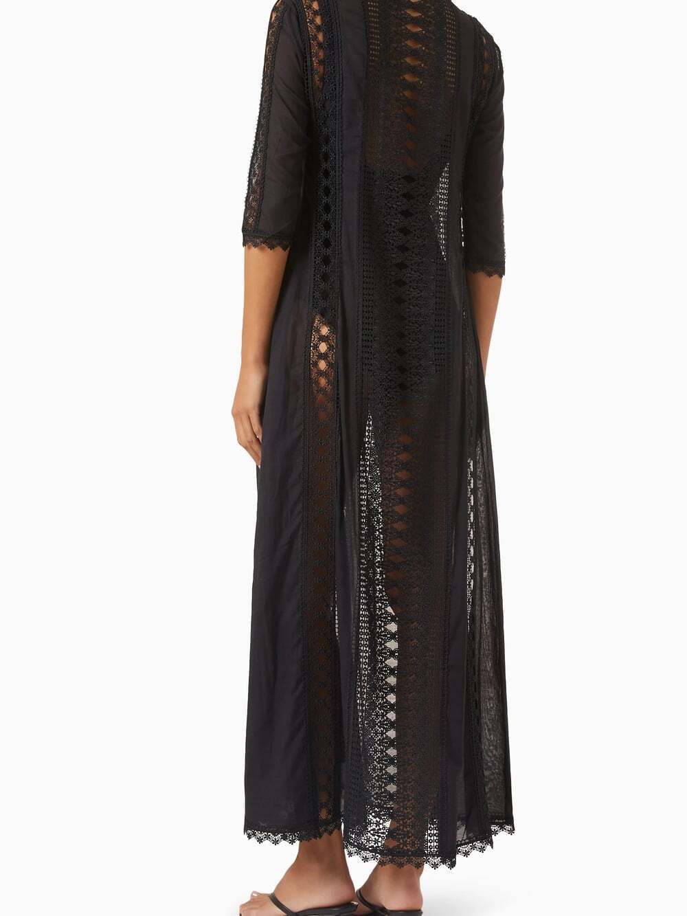 Charo Ruiz Ibiza Ali Lace Sheer Maxi Kimono Cover Up Black S Boho Luxury Resort - Picture 4 of 11